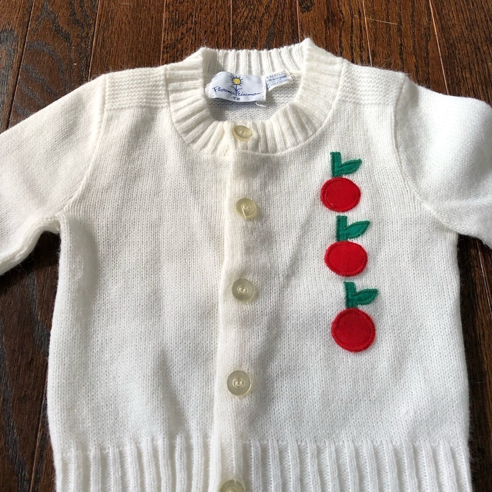 Vintage Florence Eiseman Girls 2T Cherries Sweater w/Green/White Gingham Jumper - Picture 7 of 16